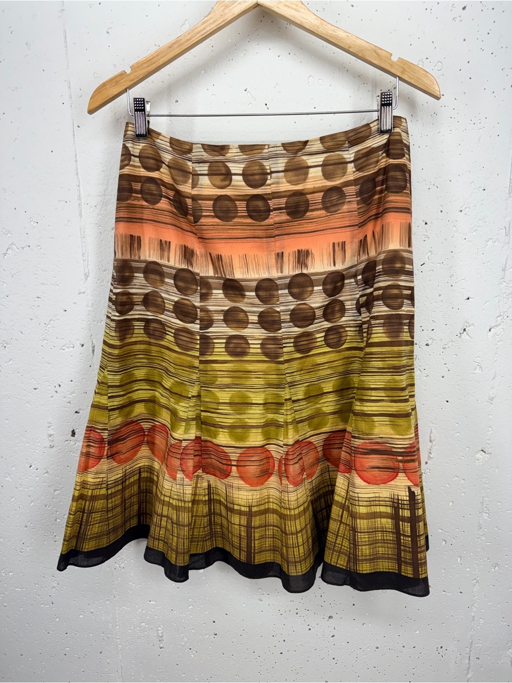 Talbots Women’s size 10 Brown Green Orange Abstract Lined Full A Line Skirt
